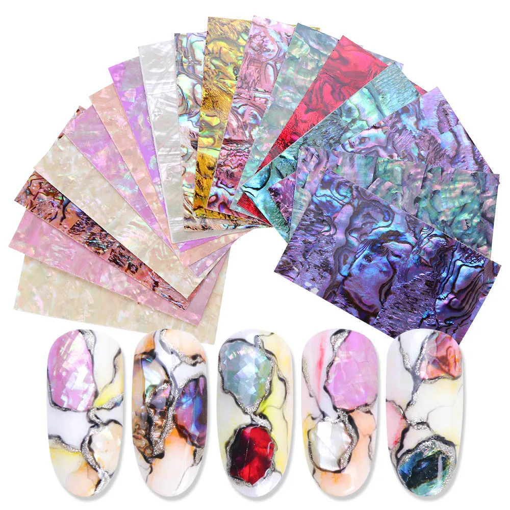 

New Nail Stickers 3D Pearl Nails Polish Foils Glimmer Abalone Shell Pattern Wraps Marble Mermaid DIY Nail Art Decoration