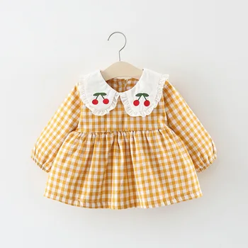 

Autumn Winter Baby Girls Cherry Lapel Collar Plaid Print Thick Fleece Princess Party Tutu Dress Kids Clothes vestido infantil