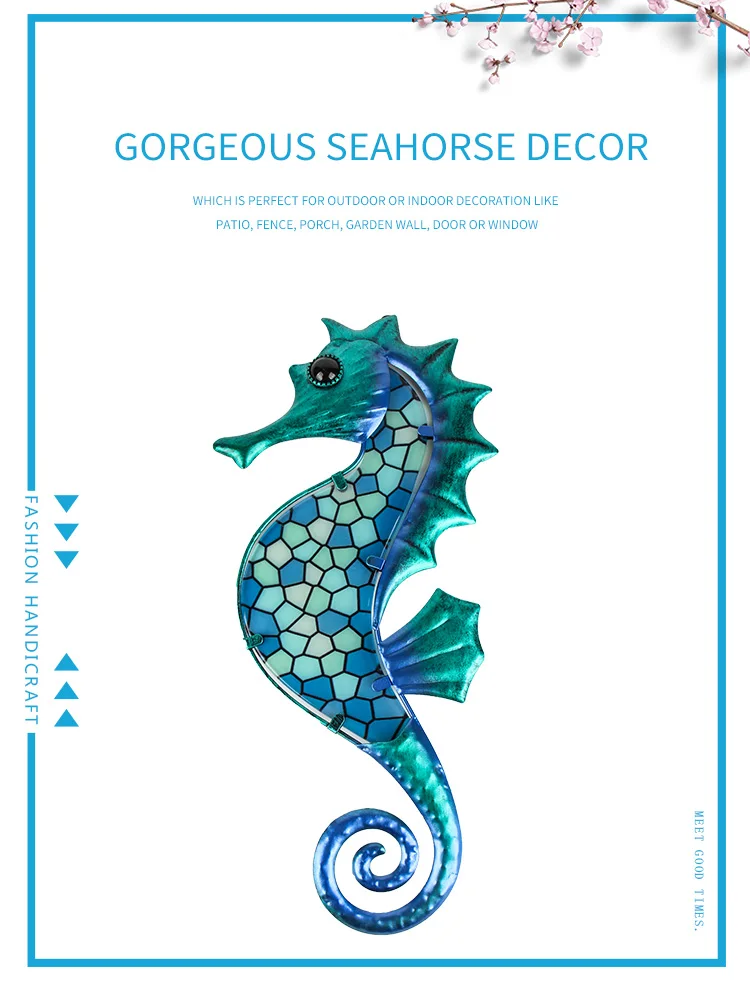 Garden Decor Metal Seahorse of Wall Decor with Glass for Garden Decoration Animales Jardin Miniature Statues and Sculpture