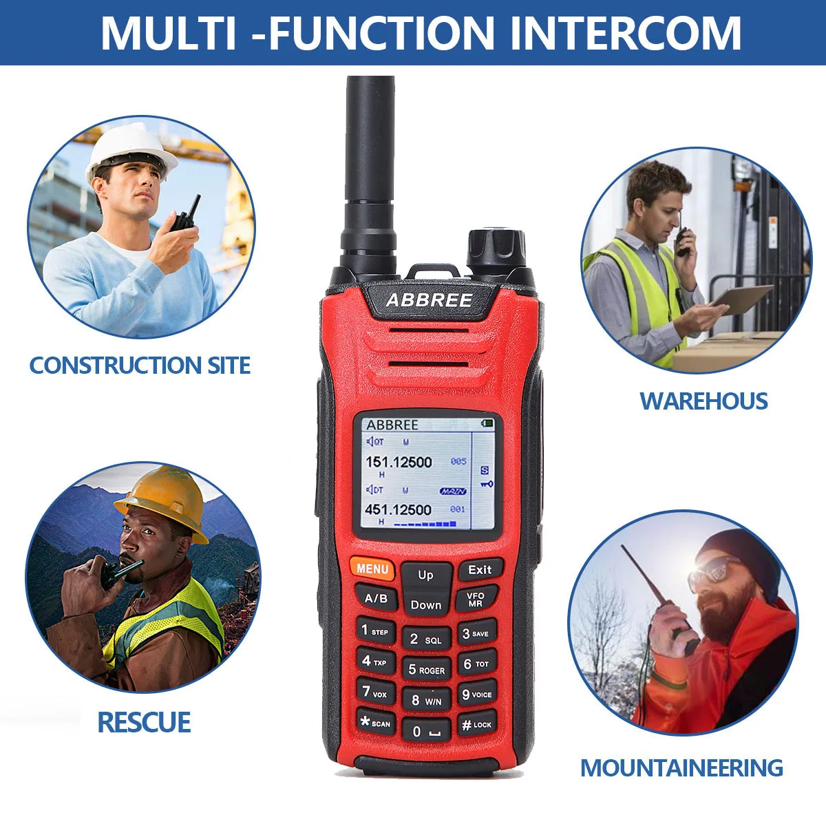 two way walkie talkie ABBREE AR-F6 Walkie Talkie Full Bands police band LCD Color Display Dual Display Dual Standby 999CH VOX DTMF SOS Ham Radio waterproof walkie talkies