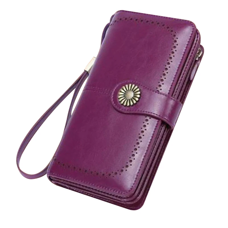 Fashion casual Women Leather Long Wallet Zipper Multifunction Large Capacity Purse multi-function card bag Female Money Clip - Цвет: Фиолетовый