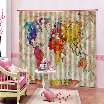 

personality curtains Customized size Luxury Blackout 3D Window Curtains For Living Room color map curtains
