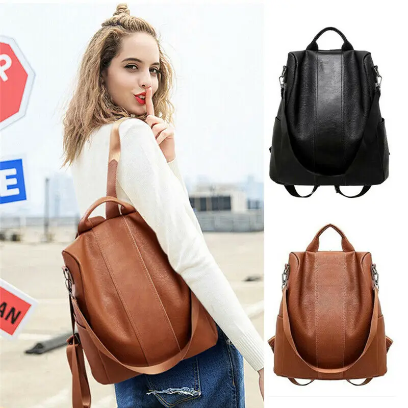 Backpack Leather Women Bag Purse School Rucksack Travel Shoulder Handbag Brown 