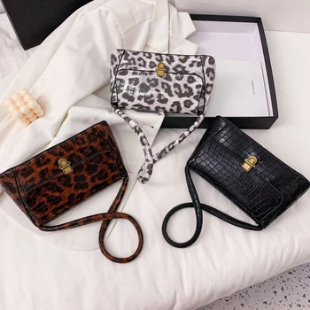 

Youth Ladies Simple Versatile Bag Women Leopard Shoulder Underarm Bag Retro PU Portable Female Flap Handbags Totes