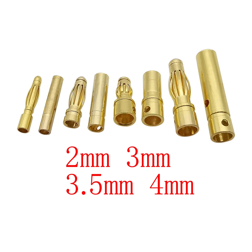 10pair 2mm 3mm 3.5mm 4mm Bullet Banana Plug Male Female Connector Gold