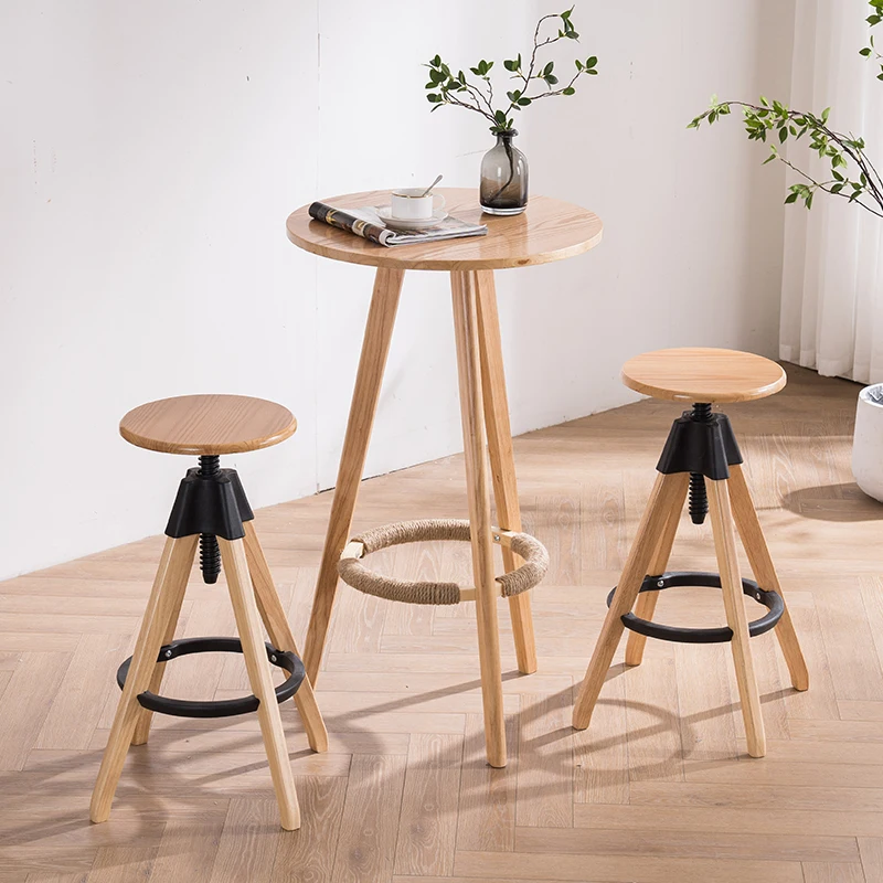 Solid Wood Lifting Bar Stools Nordic Home Bar Chairs Milk Tea Shop Front Desk Chairs Modern Minimalist Rotating High Stools 7 piece set outdoor folding chairs slatted back and patio table and round top with wood 4 legs ultra light table picnic camping