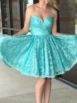 

New Lace Sweetheart Short Sleeveless Lace Cocktail Dresses 2020 Ice Blue Prom Party Gowns Homecoming Dress robe de soriee