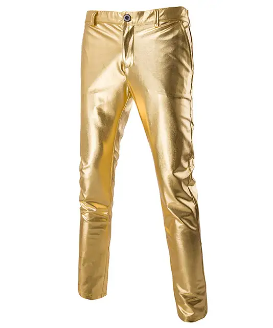 $21.01 Allthemen Men's Bright Pants Men's Skinny Casual Trousers Men Nightclub Wedding &Party Slim Trousers Gold Silver Black