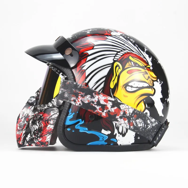 

Four Seasons Retro Helmet Cool Retro Harley Helmet Motorcycle Electric Locomotive 3/4 Half Helmet Skeleton Dragon Figure Men And