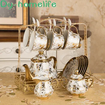 

14/16 Piece Set Ceramic Coffee Tea Set European Bone China Coffee Pot Cup Saucer Milk Jug Sugar Bowl Home Afternoon Tea Set