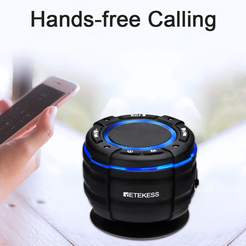 Shower Radio Speaker; Built-in Microphone Shower Mountaineering Retekess TR622 Shower Fm Radio IP67 Waterproof for Pool Portable 5.0 Bluetooth Wireless Speakers Beach