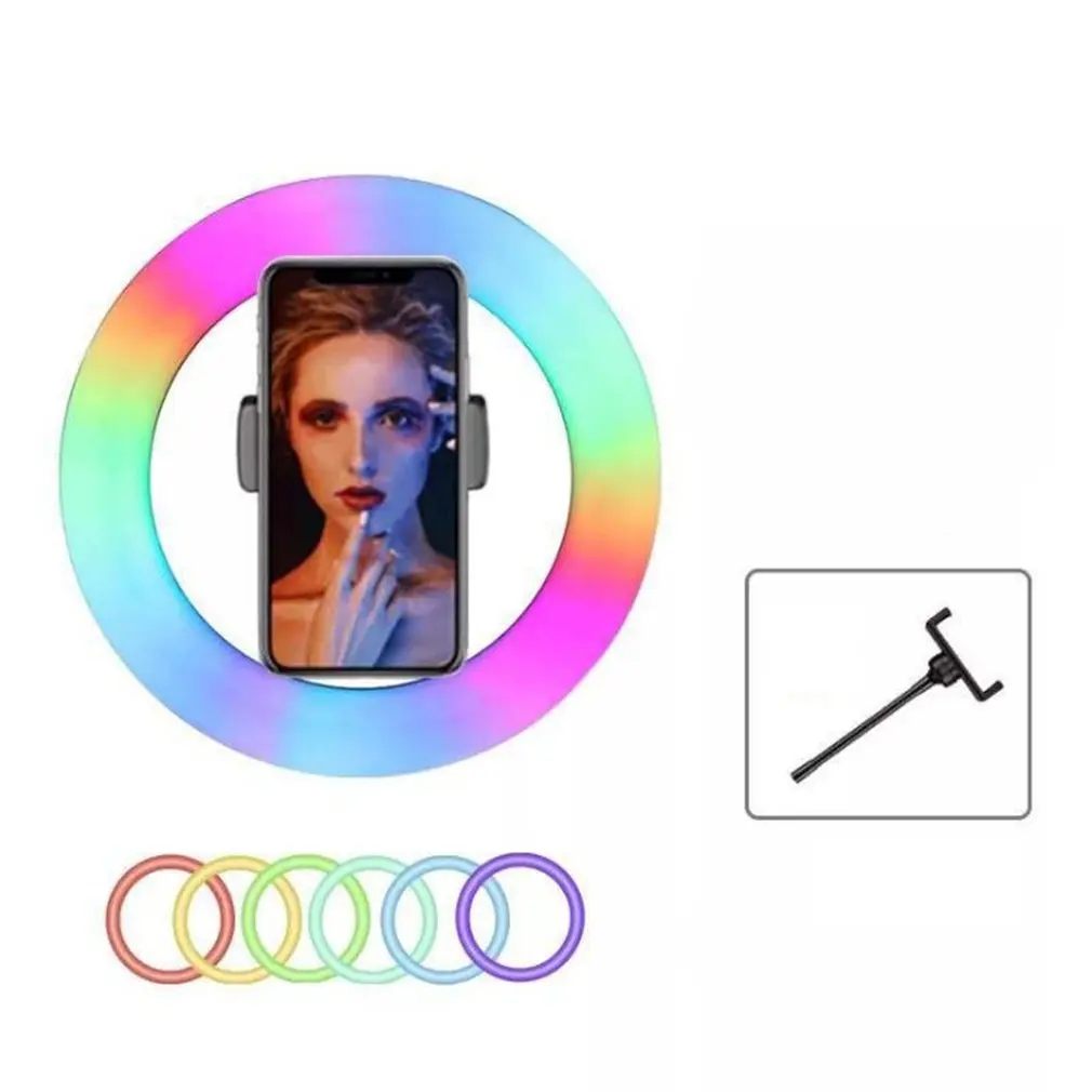 RGB LED Ring Light Phone Holder Photography Fill Light Selfie Camera Lamp With 1.6M Tripod Remote Control For Photo Video