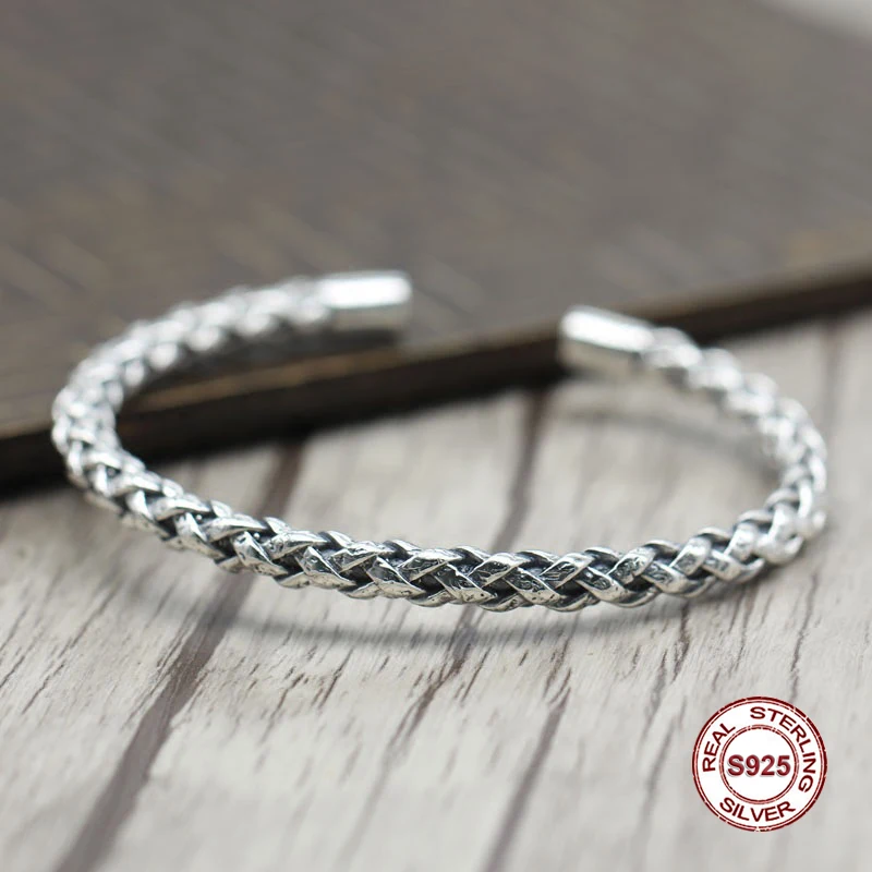 

s925 sterling silver new Bangles Simple and generous popular Retro with the preparation of bracelets Classic style Send a gift