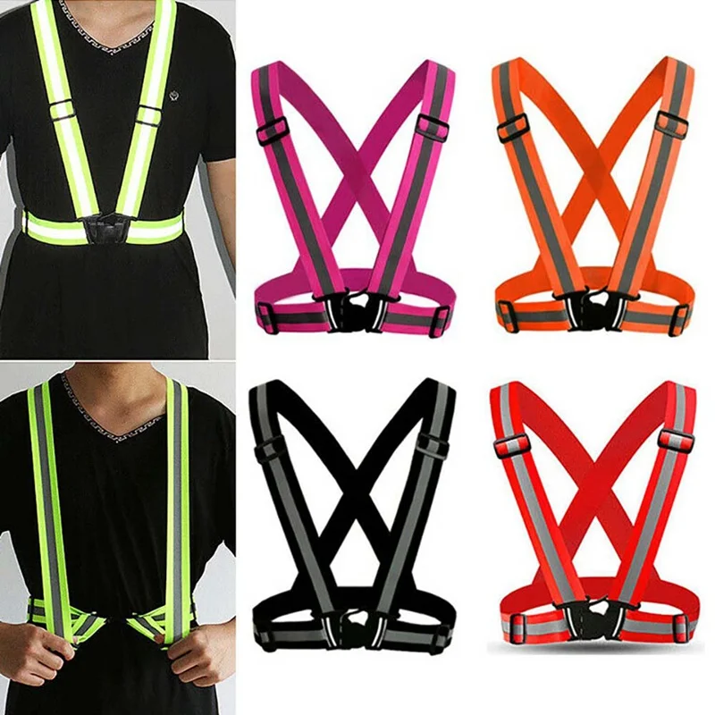 Adjustable Safety High Visibility Reflective Vest Stripes Jacket Night Running