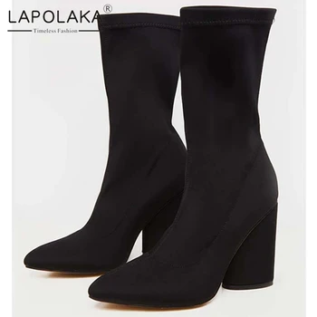 

Lapolaka 2020 New Fashion Stretch Fabric Fashion Shoes Ladies Boots Slip On Pointed Toe Concise INS Hot Trendy Boots Woman Shoes