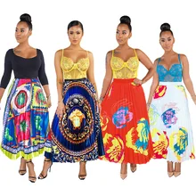 Летняя юбка средней длины с цифровым принтом и плиссированной юбкой большого размера для женщин, Новое поступление, желтая, B072