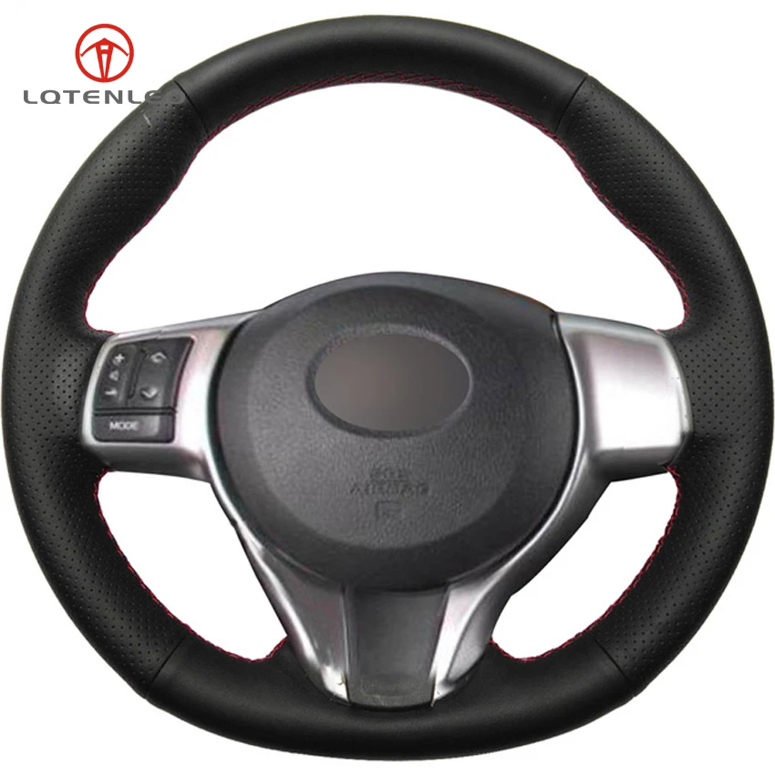 LQTENLEO Black Genuine Leather DIY Hand stitched Car Steering Wheel