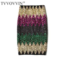 TVVOVVIN Женская осень зима узор вышивка правильной геометрической формы, с блестками Вязание хип хоп юбка j011