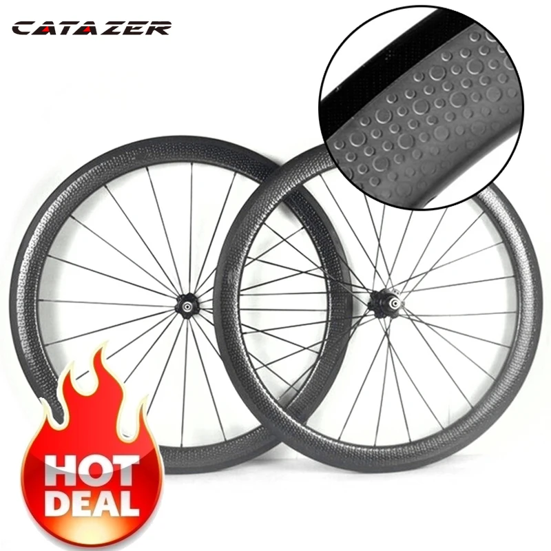 Catazer Road Bicycle Wheelset Dimple 700C 45x25mm Clincher Tubular Tubeless Wheels Basalt Brake Surface 404 Dimple Carbon Wheel