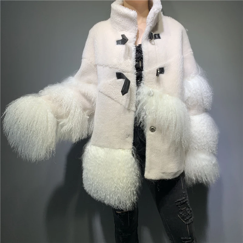 Зимняя овечья Шуба Женская Роскошная Высококачественная натуральная монгольская овечья Меховая куртка