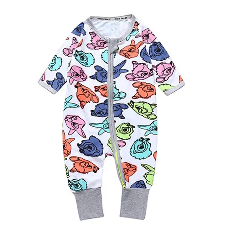 New Cartoon Print Baby Boys Girls Bodysuit Newborn Infant Toddler Jumper Sleepsuit Pajama Cotton Zips Jumpsuit Long Sleeve 0-24M Cute Infant Baby Girls Romper Baby Rompers