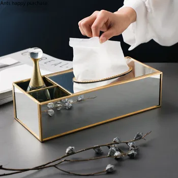 

Sange Copper Strip Cellophane Tissue Box Rectangular Wooden Draw Paper Box Home Office Desktop Dust-proof Organize Storage Boxes