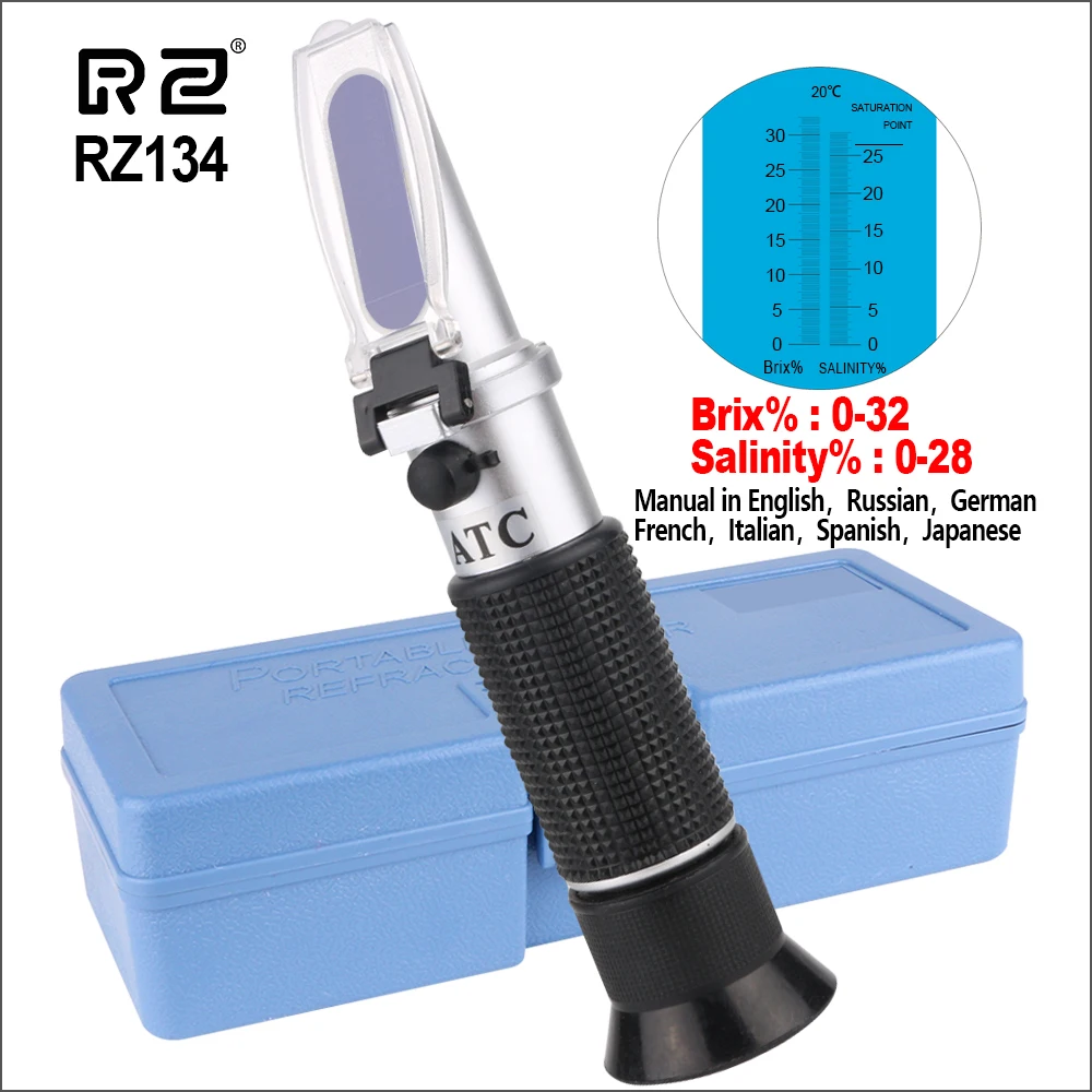 RZ рефрактометр, с функцией определения содержания сахара счетчик воды ручной сахариметр режущий измеритель плотности жидкости 0-32% тест Брикса инструменты RZ-134 - Цвет: RZ134