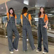 Женские черные джинсовые подтяжки свободные прямые с широкими штанинами мягкий хлопок размера плюс женский джинсовый комбинезон