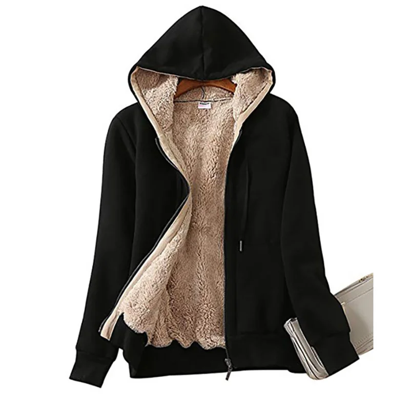

Furry Hoodies Women Plus Size Cotton Casual Solid Zip-up Winter Coat Female Clothes Outwear Streetwear Zipped Sweatshirts Hoody
