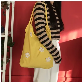 

casual daisy flower large capacity totes canvas women shoulder bags sweet lady messenger bag books shopping big purses for girls