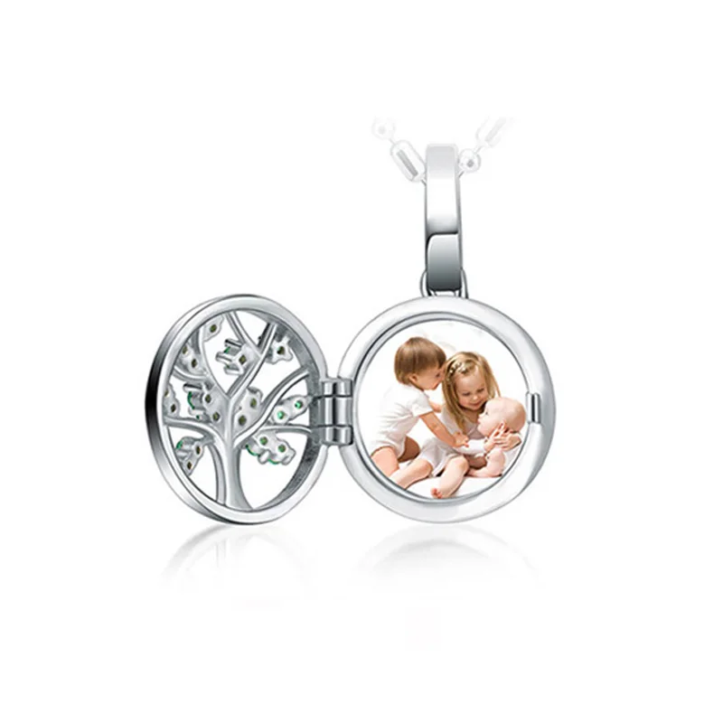 

XiaoJing Engraved Unique Family Tree Of Life Photo Locket Necklaces 925 Sterling Silver Custom Necklaces Jewelry free shipping
