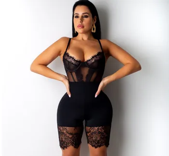 

Sexy Women Lace Sheer Bodycon Corset Jumpsuit Romper Backless Shorts Keep Slim Shapewear