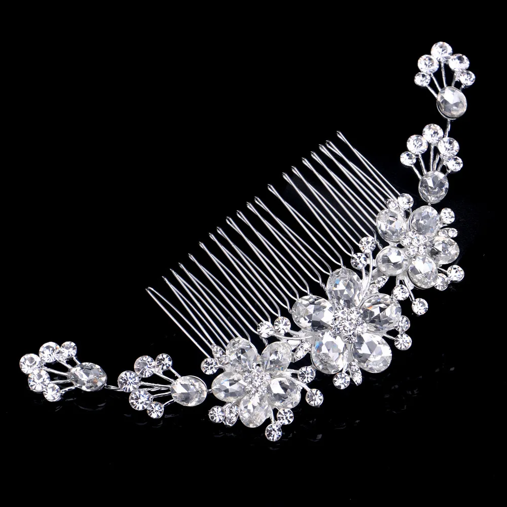 TREAZY Vintage Large Floral Bridal Hair Combs Rhinestone Crystal Wedding Tiara Hair Jewelry European Design Hair Accessories