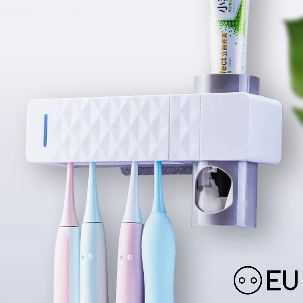 3 в 1 ультрафиолетовый свет стерилизатор зубной щетки многофункциональная зубная щетка держатель комплект для зубной пасты гигиена полости рта очиститель - Цвет: B EU