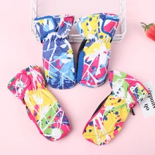 Цветные детские лыжные перчатки, зимние толстые бархатные теплые вязаные варежки, водонепроницаемые, ветрозащитные, Нескользящие, для спорта на открытом воздухе