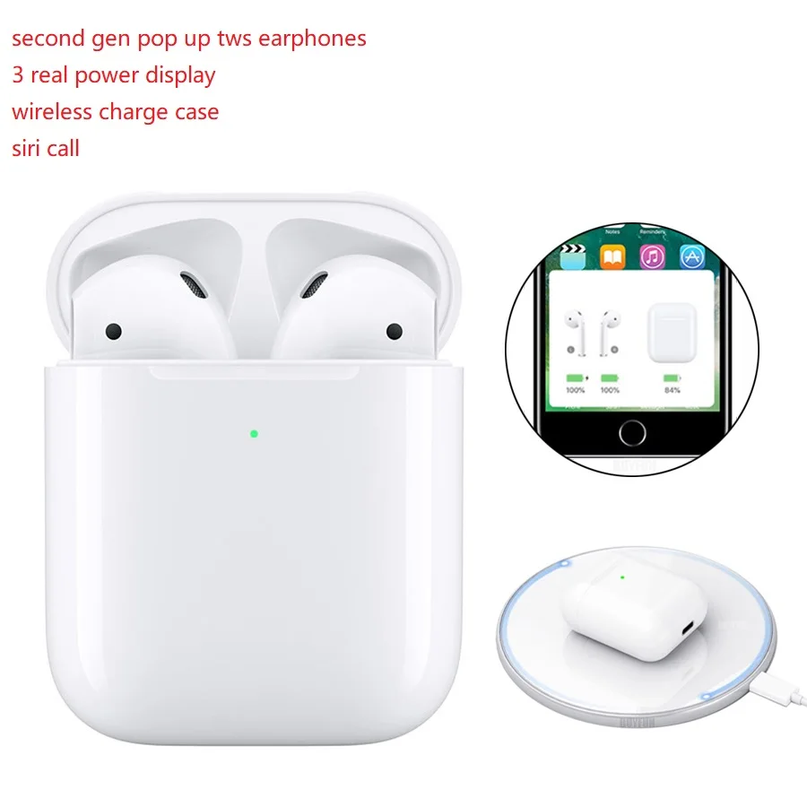 

Original tws true wireless earphones 1:1 size pop up headset bluetooth real power display wireless charge case silicon kit free