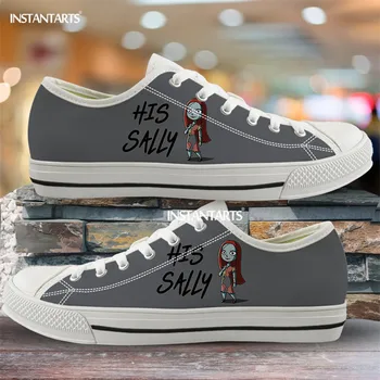 

INSTANTARTS Hot Low Top Canvas Shoes for Women Men Nightmare Before Christmas Sneakers Lace Up Flats Shoe Couple Design Sneaker