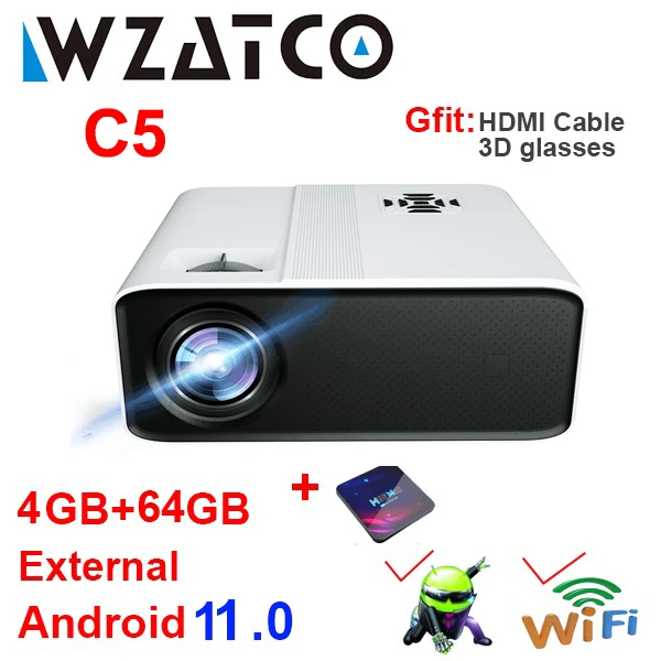 ceiling projector WZATCO C5 LED Projector 4K Smart Android WIFI 1920*1080P Proyector Home Theater 3D Media Video Player 6D Keystone Game Beamer gaming projector Projectors