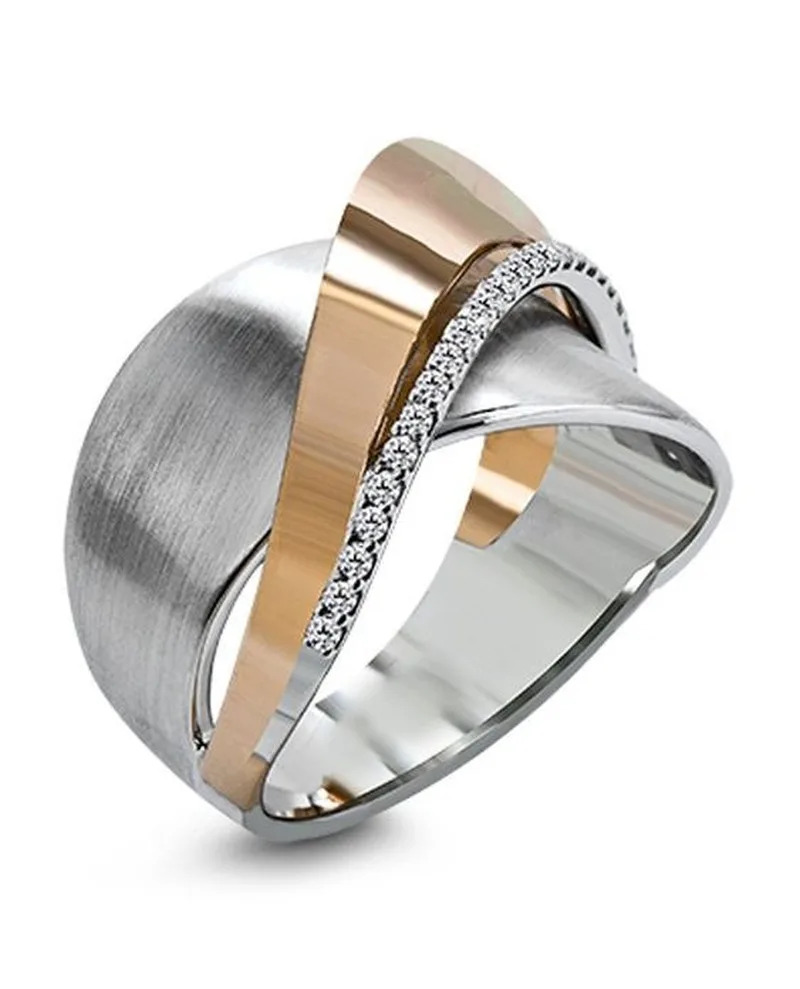 

Cross-border source ladder zircon ring simple micro-inlaid rose gold two-tone ring for fashion men and women wedding party