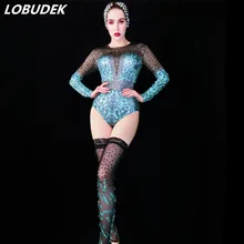 Боди+ длинные носки), черные, синие колготки со стразами, наряд для бара, ночного клуба, певицы, одежда для сцены, костюм для танцев на день рождения