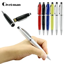 Custom Logo Capacitance Ballpoint Pen 8GB 16GB 32GB 64GB USB Flash Drive Enough Disk Memory Stick 2.0 Pendrive Toy Gift