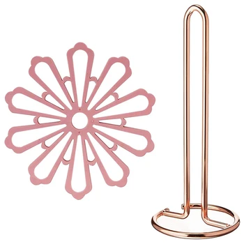 

NEW-3x Non-Slip Insulated Silicone Carved Trivets Flexible and Durable Floral Coasters & 1x Wrought Iron Tissue Holder