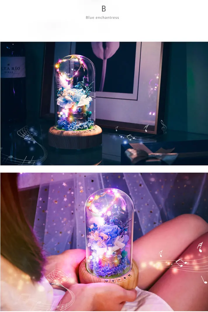 Garrafa de Vidro Lâmpada com Luz da Corda + Recarregável sem Fio Decoração da Sua Romântico Rosa Bluetooth Alto-falante Natal Casa Lâmpada 9 luz da corda + recarregável sem fio