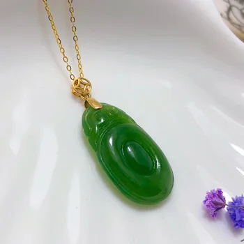 

SHILOVEM 18k YELLOW gold Natural green Jasper pendants no necklace classic fine Jewelry women wedding new plant yzz162699by