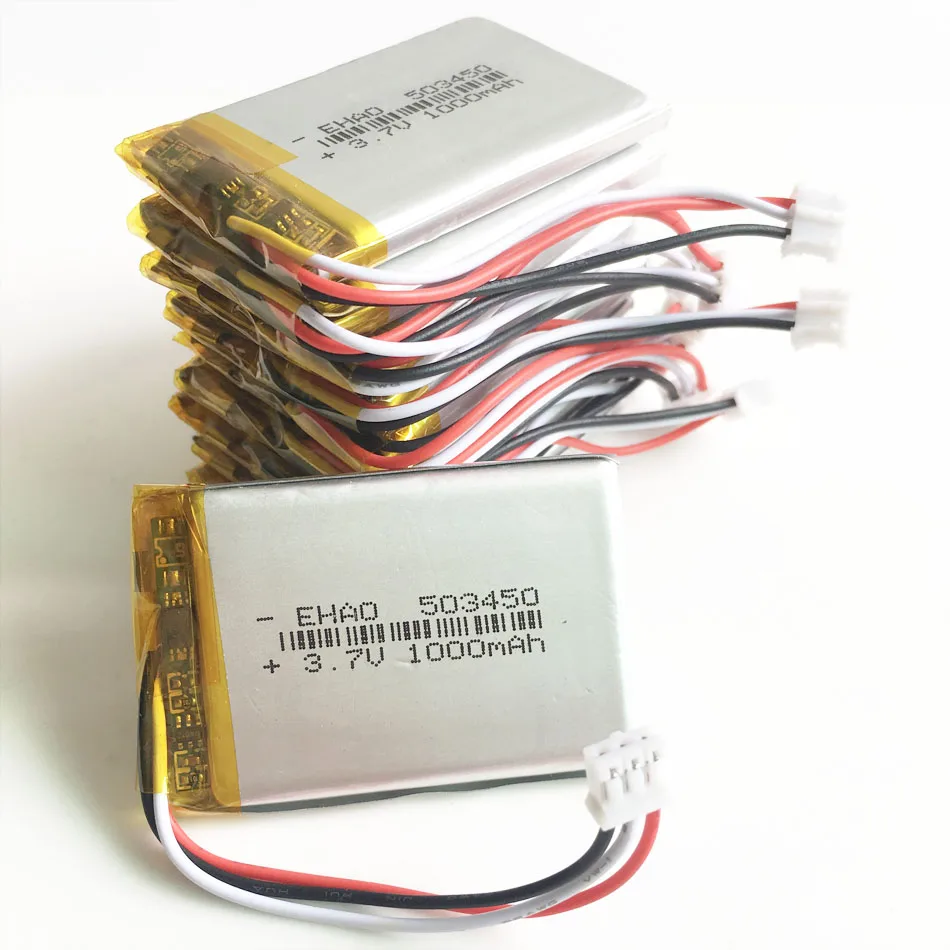 10pcs 3,7 в 1000 мАч 503450 JST PH 2,0 мм 3pin штекер литиево-полимерный lipo аккумуляторная батарея для MP3 DVD, Pad камера рекордер динамик - Цвет: 10pcs