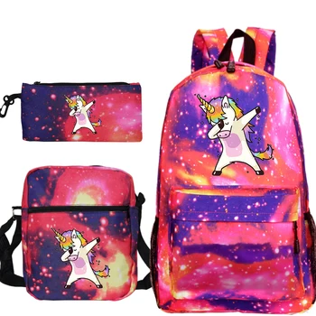 

Dab Unicorn Mochilas Escolar Boys Girls School Bags Travel Backpack Bolsa Escolar with Crossbody Bag Pen Bags