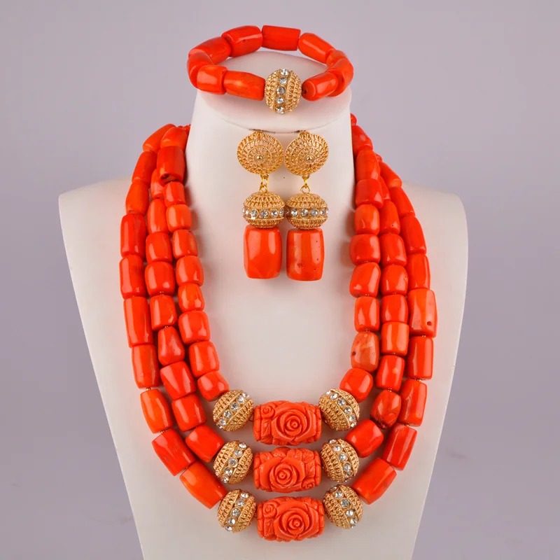 

good-looking orange nigerian coral beads african jewelry set