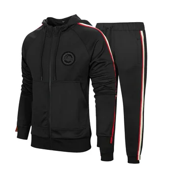 

Winter Striped Tracksuit Men Casual Hooded Zipper Gyms Sportswear 2Pcs Jacket Jogger Suit Male Tracksuit sets High Street Brand