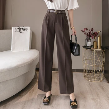 

Elegant Women Wide Leg Pants Loose High Waist Pants With Belt Female Fashion Long Trousers 2020 Summer Office Pants Women