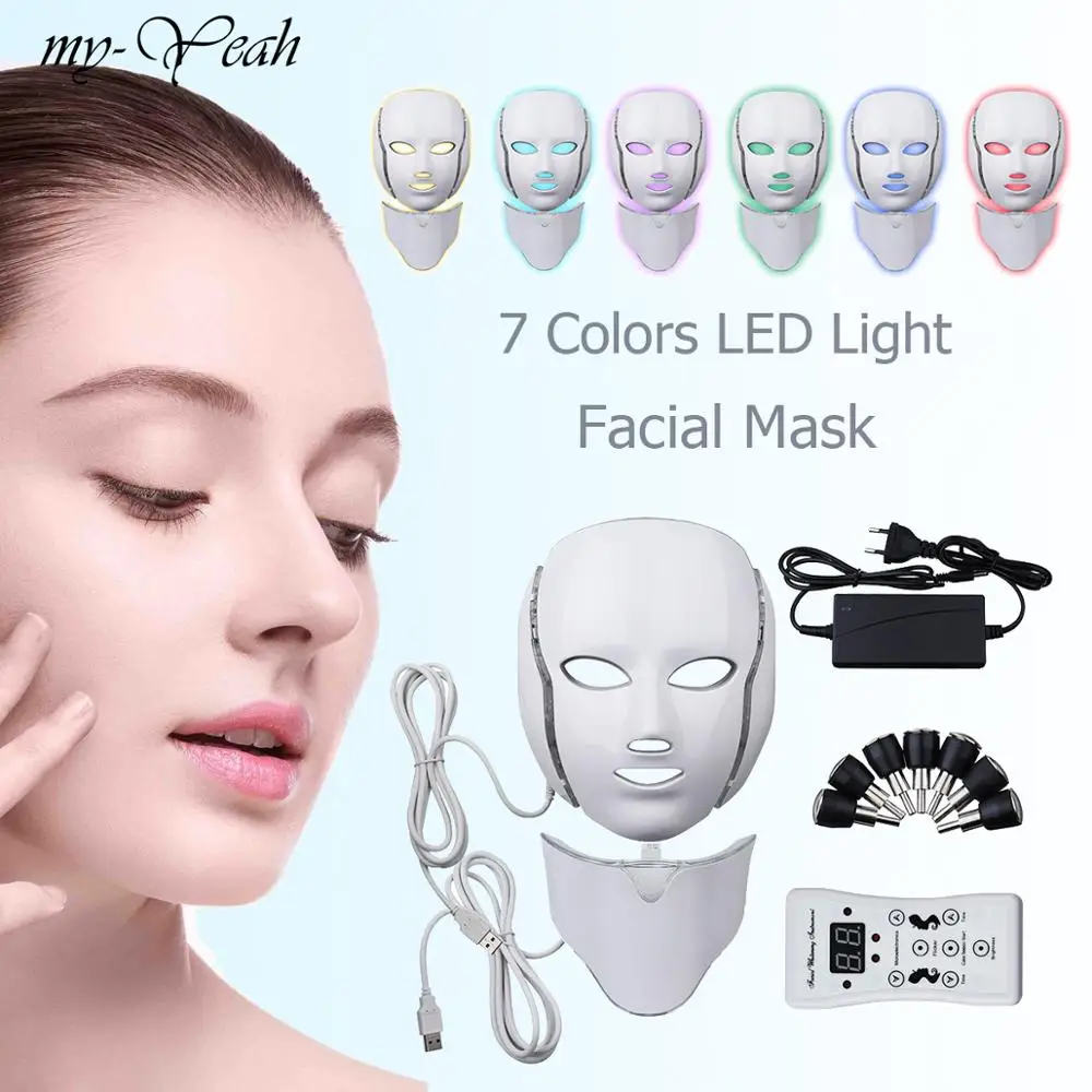 

LED Facial Mask Photon Therapy Skin Care Mask with Neck 7 Colors Light Mask Wrinkle Acne Removal Face Beauty Tool
